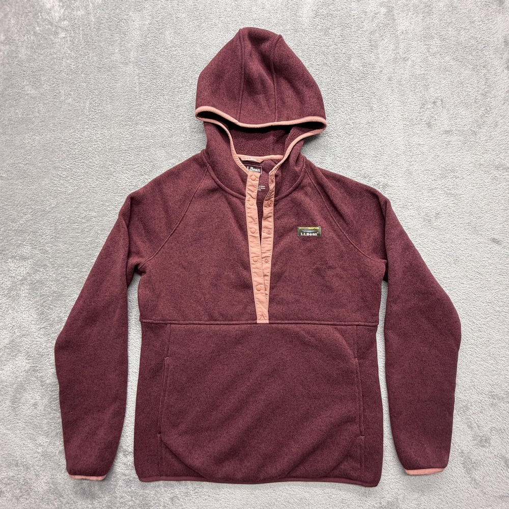 L.L.Bean Hoodie Womens S Red Pullover Fleece Hooded‎ Pockets 506097